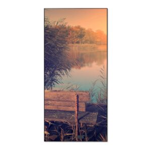 Banjado Magnettafel 37x78cm Magnetwand  Schwarz Aus Metall Magnetpinnwand Pinnwand Inkl. 4 Magnete Motiv Bank Am See