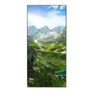 Banjado Magnettafel 37x78cm Magnetwand  Schwarz Aus Metall Magnetpinnwand Pinnwand Inkl. 4 Magnete Motiv Bergsee Alpen