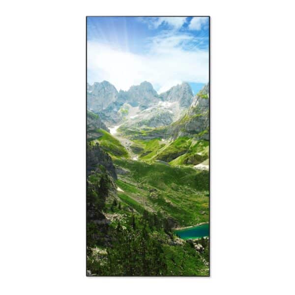 Banjado Magnettafel 37x78cm Magnetwand  Schwarz Aus Metall Magnetpinnwand Pinnwand Inkl. 4 Magnete Motiv Bergsee Alpen