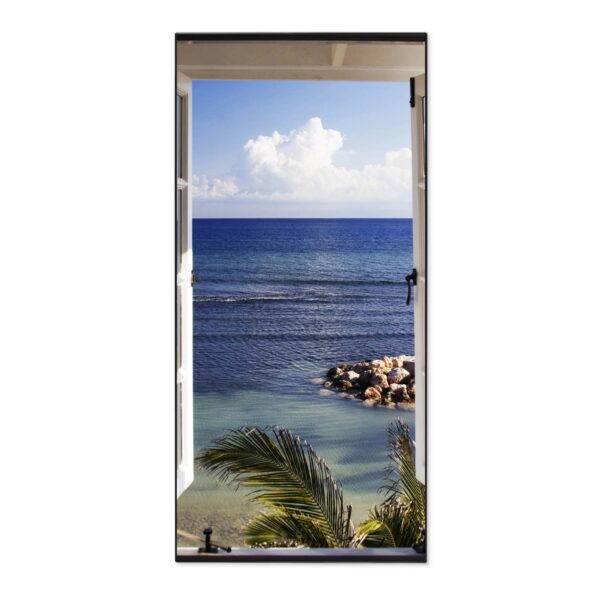 Banjado Magnettafel 37x78cm Magnetwand  Schwarz Aus Metall Magnetpinnwand Pinnwand Inkl. 4 Magnete Motiv Fensterpanorama