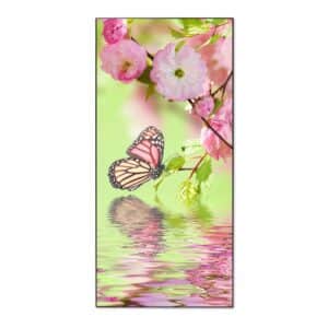 Banjado Magnettafel 37x78cm Magnetwand  Schwarz Aus Metall Magnetpinnwand Pinnwand Inkl. 4 Magnete Motiv Japanische Kirschblüte