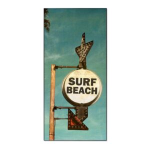 Banjado Magnettafel 37x78cm Magnetwand  Schwarz Aus Metall Magnetpinnwand Pinnwand Inkl. 4 Magnete Motiv Surf Beach