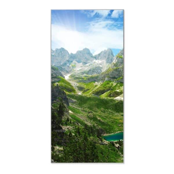 Banjado Magnettafel 37x78cm Magnetwand  Silber Aus Metall Magnetpinnwand Pinnwand Inkl. 4 Magnete Motiv Bergsee Alpen