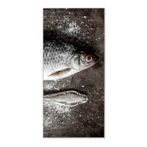 Banjado Magnettafel 37x78cm Magnetwand  Silber Aus Metall Magnetpinnwand Pinnwand Inkl. 4 Magnete Motiv Fisch Und Salz
