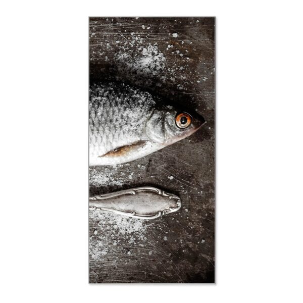 Banjado Magnettafel 37x78cm Magnetwand  Silber Aus Metall Magnetpinnwand Pinnwand Inkl. 4 Magnete Motiv Fisch Und Salz