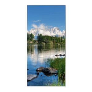 Banjado Magnettafel 37x78cm Magnetwand  Silber Aus Metall Magnetpinnwand Pinnwand Inkl. 4 Magnete Motiv Gebirgssee