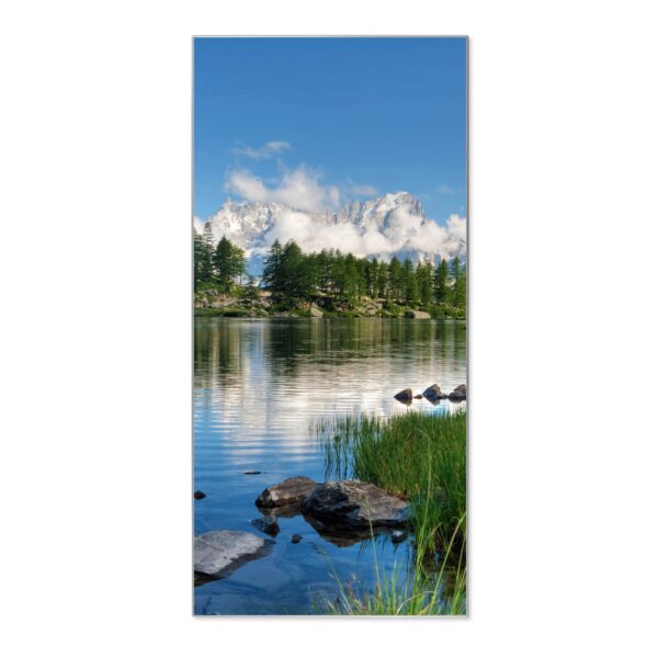 Banjado Magnettafel 37x78cm Magnetwand  Silber Aus Metall Magnetpinnwand Pinnwand Inkl. 4 Magnete Motiv Gebirgssee