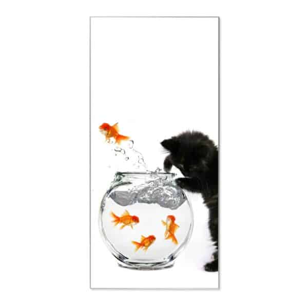 Banjado Magnettafel 37x78cm Magnetwand  Silber Aus Metall Magnetpinnwand Pinnwand Inkl. 4 Magnete Motiv Katze Und Fisch