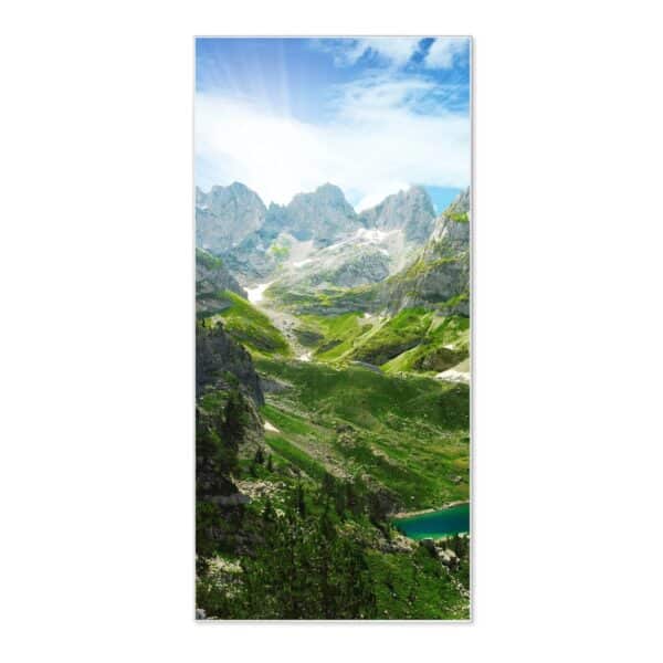 Banjado Magnettafel 37x78cm Magnetwand  Weiß Aus Metall Magnetpinnwand Pinnwand Inkl. 4 Magnete Motiv Bergsee Alpen