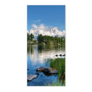 Banjado Magnettafel 37x78cm Magnetwand  Weiß Aus Metall Magnetpinnwand Pinnwand Inkl. 4 Magnete Motiv Gebirgssee
