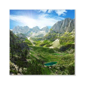 Banjado Magnettafel 50x50cm Magnetwand Weiß Aus Metall Magnetpinnwand Pinnwand Inkl. 4 Magnete Motiv Bergsee Alpen