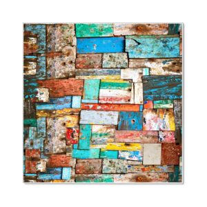 Banjado Magnettafel 50x50cm Magnetwand Weiß Aus Metall Magnetpinnwand Pinnwand Inkl. 4 Magnete Motiv Bunte Holzschindeln
