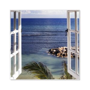 Banjado Magnettafel 50x50cm Magnetwand Weiß Aus Metall Magnetpinnwand Pinnwand Inkl. 4 Magnete Motiv Fensterpanorama