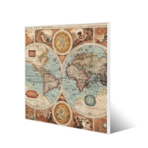 Banjado Magnettafel 50x50cm Magnetwand Weiß Aus Metall Magnetpinnwand Pinnwand Inkl. 4 Magnete Motiv Historische Weltkarte
