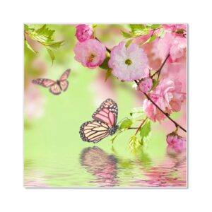 Banjado Magnettafel 50x50cm Magnetwand Weiß Aus Metall Magnetpinnwand Pinnwand Inkl. 4 Magnete Motiv Japanische Kirschblüte