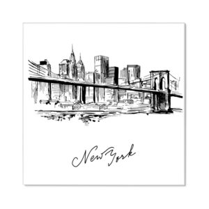 Banjado Magnettafel 50x50cm Magnetwand Weiß Aus Metall Magnetpinnwand Pinnwand Inkl. 4 Magnete Motiv New York Skizze