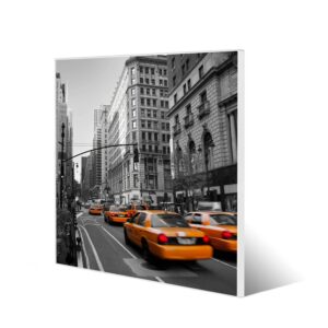 Banjado Magnettafel 50x50cm Magnetwand Weiß Aus Metall Magnetpinnwand Pinnwand Inkl. 4 Magnete Motiv New York Taxi