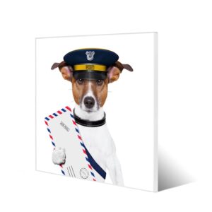 Banjado Magnettafel 50x50cm Magnetwand Weiß Aus Metall Magnetpinnwand Pinnwand Inkl. 4 Magnete Motiv Postbote Jack Russel
