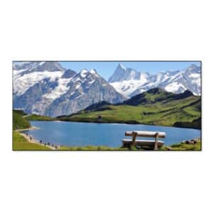 Banjado Magnettafel 78x37cm Magnetwand  Schwarz Aus Metall Magnetpinnwand Pinnwand Inkl. 4 Magnete Motiv Alpen