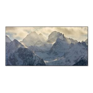 Banjado Magnettafel 78x37cm Magnetwand  Schwarz Aus Metall Magnetpinnwand Pinnwand Inkl. 4 Magnete Motiv Alpen Im Sonnenschein