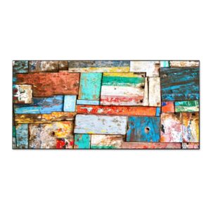 Banjado Magnettafel 78x37cm Magnetwand  Schwarz Aus Metall Magnetpinnwand Pinnwand Inkl. 4 Magnete Motiv Bunte Holzschindeln