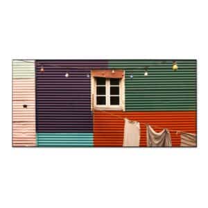 Banjado Magnettafel 78x37cm Magnetwand  Schwarz Aus Metall Magnetpinnwand Pinnwand Inkl. 4 Magnete Motiv Buntes Haus