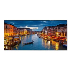 Banjado Magnettafel 78x37cm Magnetwand  Schwarz Aus Metall Magnetpinnwand Pinnwand Inkl. 4 Magnete Motiv Canale Grande Bei Nacht