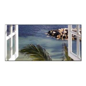 Banjado Magnettafel 78x37cm Magnetwand  Schwarz Aus Metall Magnetpinnwand Pinnwand Inkl. 4 Magnete Motiv Fensterpanorama