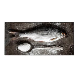 Banjado Magnettafel 78x37cm Magnetwand  Schwarz Aus Metall Magnetpinnwand Pinnwand Inkl. 4 Magnete Motiv Fisch Und Salz