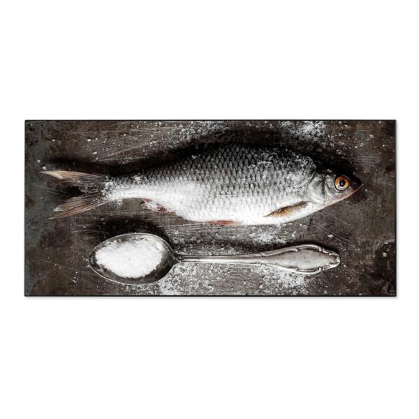 Banjado Magnettafel 78x37cm Magnetwand  Schwarz Aus Metall Magnetpinnwand Pinnwand Inkl. 4 Magnete Motiv Fisch Und Salz