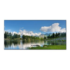 Banjado Magnettafel 78x37cm Magnetwand  Schwarz Aus Metall Magnetpinnwand Pinnwand Inkl. 4 Magnete Motiv Gebirgssee