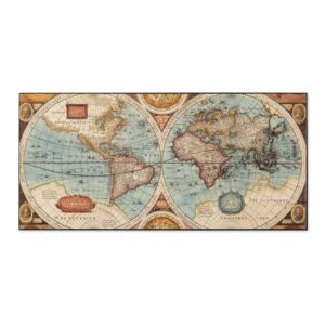 Banjado Magnettafel 78x37cm Magnetwand  Schwarz Aus Metall Magnetpinnwand Pinnwand Inkl. 4 Magnete Motiv Historische Weltkarte
