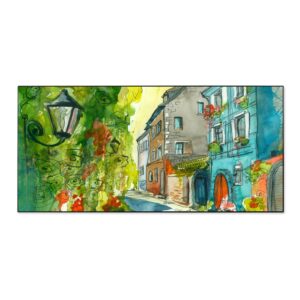 Banjado Magnettafel 78x37cm Magnetwand  Schwarz Aus Metall Magnetpinnwand Pinnwand Inkl. 4 Magnete Motiv Historischer Stadtkern