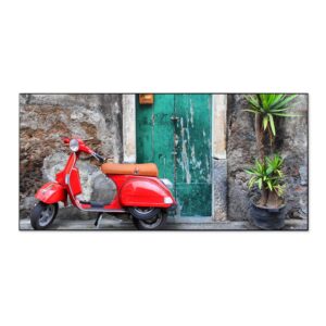 Banjado Magnettafel 78x37cm Magnetwand  Schwarz Aus Metall Magnetpinnwand Pinnwand Inkl. 4 Magnete Motiv Italienischer Roller