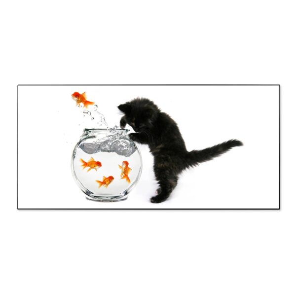 Banjado Magnettafel 78x37cm Magnetwand  Schwarz Aus Metall Magnetpinnwand Pinnwand Inkl. 4 Magnete Motiv Katze Und Fisch