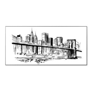 Banjado Magnettafel 78x37cm Magnetwand  Schwarz Aus Metall Magnetpinnwand Pinnwand Inkl. 4 Magnete Motiv New York Skizze