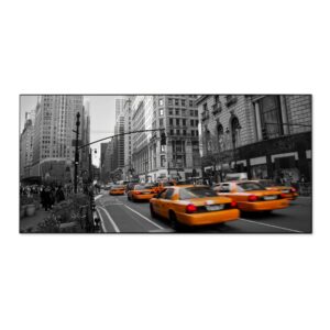 Banjado Magnettafel 78x37cm Magnetwand  Schwarz Aus Metall Magnetpinnwand Pinnwand Inkl. 4 Magnete Motiv New York Taxi