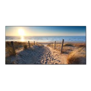 Banjado Magnettafel 78x37cm Magnetwand  Schwarz Aus Metall Magnetpinnwand Pinnwand Inkl. 4 Magnete Motiv Nordseestrand