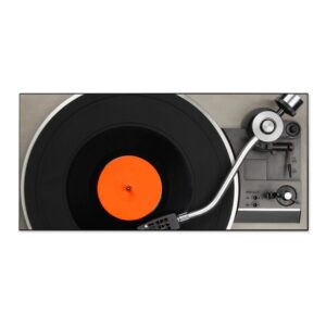 Banjado Magnettafel 78x37cm Magnetwand  Schwarz Aus Metall Magnetpinnwand Pinnwand Inkl. 4 Magnete Motiv Plattenspieler
