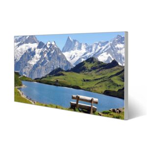 Banjado Magnettafel 78x37cm Magnetwand  Silber Aus Metall Magnetpinnwand Pinnwand Inkl. 4 Magnete Motiv Alpen