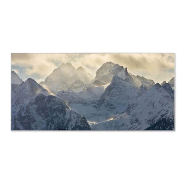 Banjado Magnettafel 78x37cm Magnetwand  Silber Aus Metall Magnetpinnwand Pinnwand Inkl. 4 Magnete Motiv Alpen Im Sonnenschein