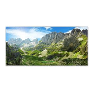 Banjado Magnettafel 78x37cm Magnetwand  Silber Aus Metall Magnetpinnwand Pinnwand Inkl. 4 Magnete Motiv Bergsee Alpen