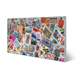 Banjado Magnettafel 78x37cm Magnetwand  Silber Aus Metall Magnetpinnwand Pinnwand Inkl. 4 Magnete Motiv Briefmarken