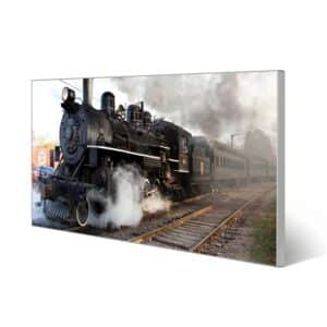 Banjado Magnettafel 78x37cm Magnetwand  Silber Aus Metall Magnetpinnwand Pinnwand Inkl. 4 Magnete Motiv Dampflok