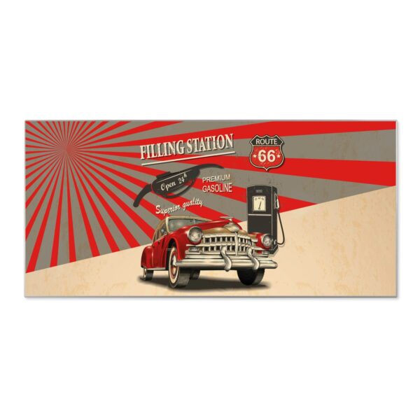 Banjado Magnettafel 78x37cm Magnetwand  Silber Aus Metall Magnetpinnwand Pinnwand Inkl. 4 Magnete Motiv Filling Station