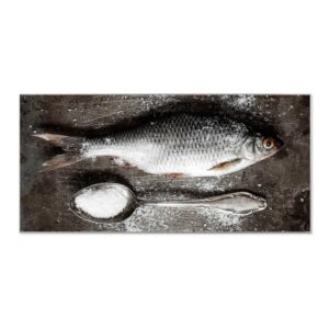 Banjado Magnettafel 78x37cm Magnetwand  Silber Aus Metall Magnetpinnwand Pinnwand Inkl. 4 Magnete Motiv Fisch Und Salz