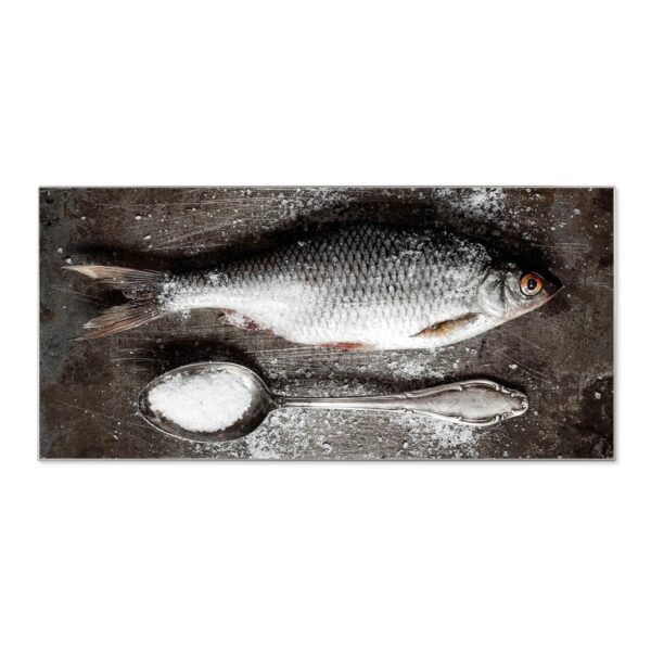 Banjado Magnettafel 78x37cm Magnetwand  Silber Aus Metall Magnetpinnwand Pinnwand Inkl. 4 Magnete Motiv Fisch Und Salz