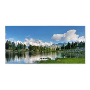 Banjado Magnettafel 78x37cm Magnetwand  Silber Aus Metall Magnetpinnwand Pinnwand Inkl. 4 Magnete Motiv Gebirgssee