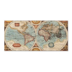 Banjado Magnettafel 78x37cm Magnetwand  Silber Aus Metall Magnetpinnwand Pinnwand Inkl. 4 Magnete Motiv Historische Weltkarte