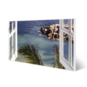 Banjado Magnettafel 78x37cm Magnetwand  Weiß Aus Metall Magnetpinnwand Pinnwand Inkl. 4 Magnete Motiv Fensterpanorama